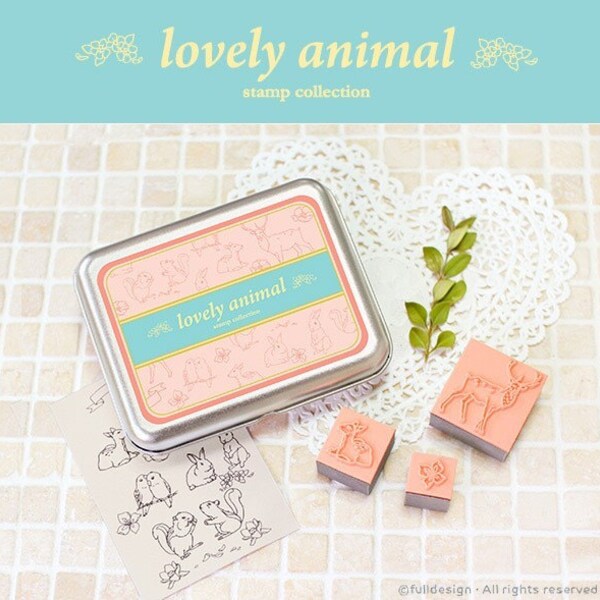 Easy DIY 12pcs Rubber Stamps Tin Case Collection (P7.3 - Lovely Animal)