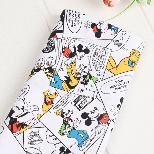 5330 - Mickey & Minnie Mouse Donald Duck Goofy Pluto Storyboard Poplin Cotton Fabric - 55 Inch (Width) x 1/2 Yard (Length)