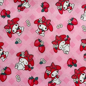 5874 - My Melody Strawberry Flower Cotton Fabric - 43 Inch (Width) x 1/2 Yard (Length)