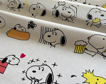 Tessuto Di Cotone SNOOPY SORRIS - 100% Cotone Popeline - 1 Metro X 140 Cm - Per Patchwork, Cucito Creativo, Decorazione E Abbigliamento Bambini