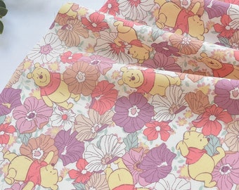 5993 - Kawaii Winnie the Pooh Flower Floral Cotton Fabric - 57 Inch (Width) x 1/2 Yard (Length)