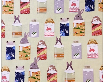 6068 - Kawaii Pocket Bunny Rabbit Cotton Fabric - 43 Inch (Width) x 1/2 Yard (Length)
