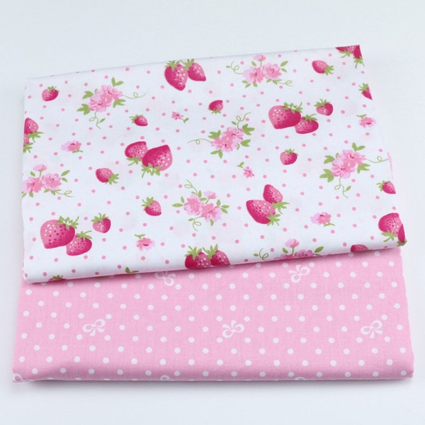 5107 - Strawberry Fruit Floral Polka Dot Bowknot Cotton Fabric - 62 Inch (Width) x 1/2 Yard (Length)