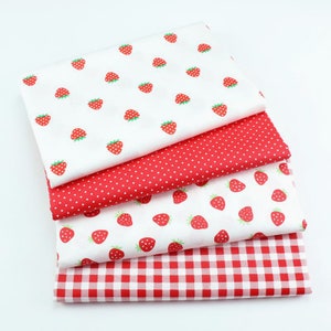 5476 - Kawaii Strawberry Fruit & Polka Dot Gingham Cotton Fabric - 62 Inch (Width) x 1/2 Yard (Length)