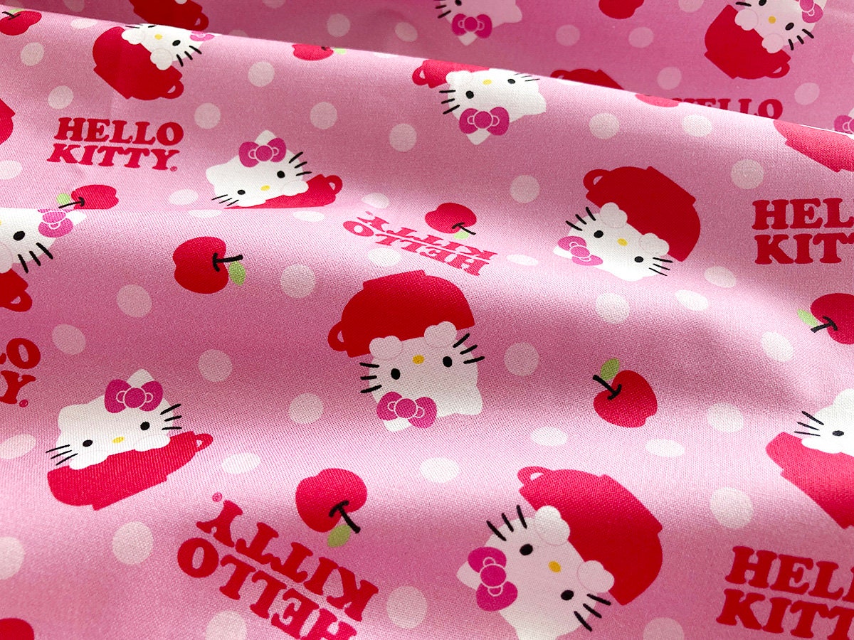 5601 - Hello Kitty in Cup Apple Polka Dot Cotton Fabric - 43 5601 - Hello Kitty in Cup Apple Polka Dot Cotton Fabric - 43
