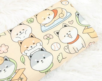 6040 - Adorable Shiba Inu Pup Dog Cotton Fabric - 43 Inch (Width) x 1/2 Yard (Length)