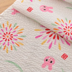 4172 - Japanese Rabbit Fireworks Seersucker Cotton Fabric - 43 Inch (Width) x 1/2 Yard (Length)