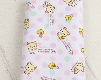 5933 - Kawaii Rilakkuma Bear Polka Dot Cotton Duck Thin Canvas Fabric - 43 Inch (Width) x 1/2 Yard (Length)