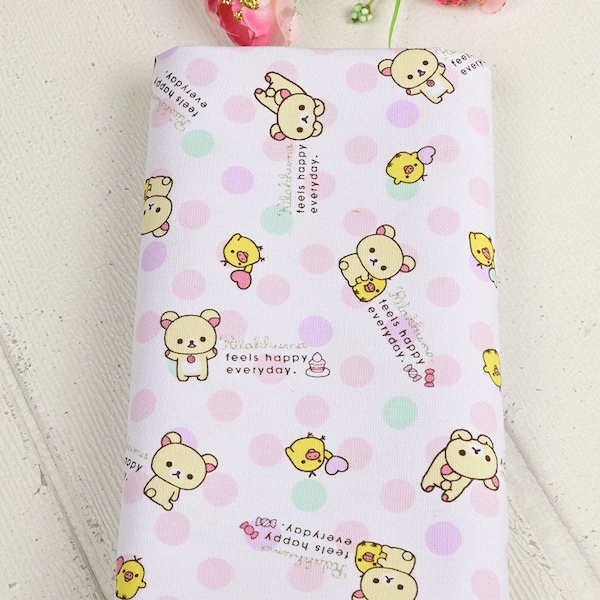 5933 - Kawaii Rilakkuma Bear Polka Dot Cotton Duck Thin Canvas Fabric - 43 Inch (Width) x 1/2 Yard (Longueur)