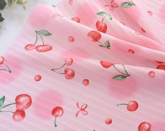 6140 - Cherry Fruit Bowknot Cotton Fabric - 62 Inch (Width) x 1/2 Yard (Length)