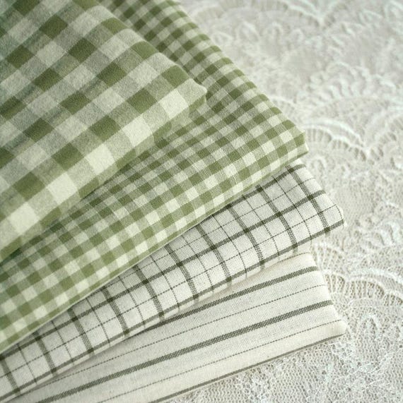 6197 - Green Gingham Checker & Stripe Yarn-Dyed Cotton Fabric - 55 Inch (Width) x 1/2 Yard (Length)