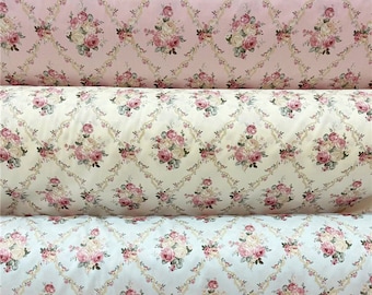 5879 - Cottage Chic Rose Flower Floral Cotton Fabric - 62 Inch (Width) x 1/2 Yard (Length)