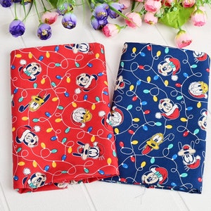 6032 - Mickey & Minnie Mouse Donald Duck Pluto Head Toss Christmas String Lights Cotton Fabric - 55 Inch (Width) x 1/2 Yard (Length)
