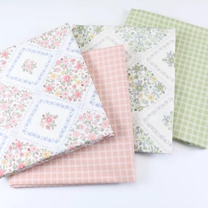6208 - Elegant blommigt och ginghammönster i bomull, gör-det-själv-sovrum, påslakan - 92 tum (bredd) x 1/2 yard (längd)
