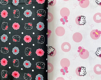 5603 - Hello Kitty Head Toss Butterfly Polka Dot Heart Valentine's Day Cotton Fabric - 43 Inch (Width) x 1/2 Yard (Length)