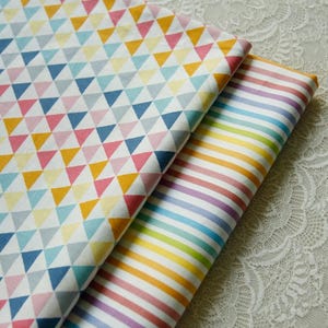 6198 - Colorful Rainbow Triangle & Stripe Cotton Fabric - 62 Inch (Width) x 1/2 Yard (Length)