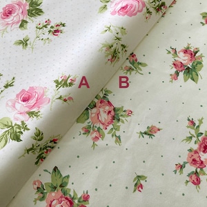 5717 - Cottage Chic Peony Rose Spring Floral Mini Polka Dot Cotton Fabric - 62 Inch (Width) x 1/2 Yard (Length)
