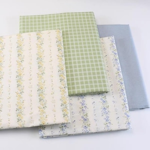 6209 - Chic Flower Floral Stripe & Gingham Cotton Fabric DIY Bedding Bed Sheet Duvet Cover - 92 Inch (Width) x 1/2 Yard (Length)