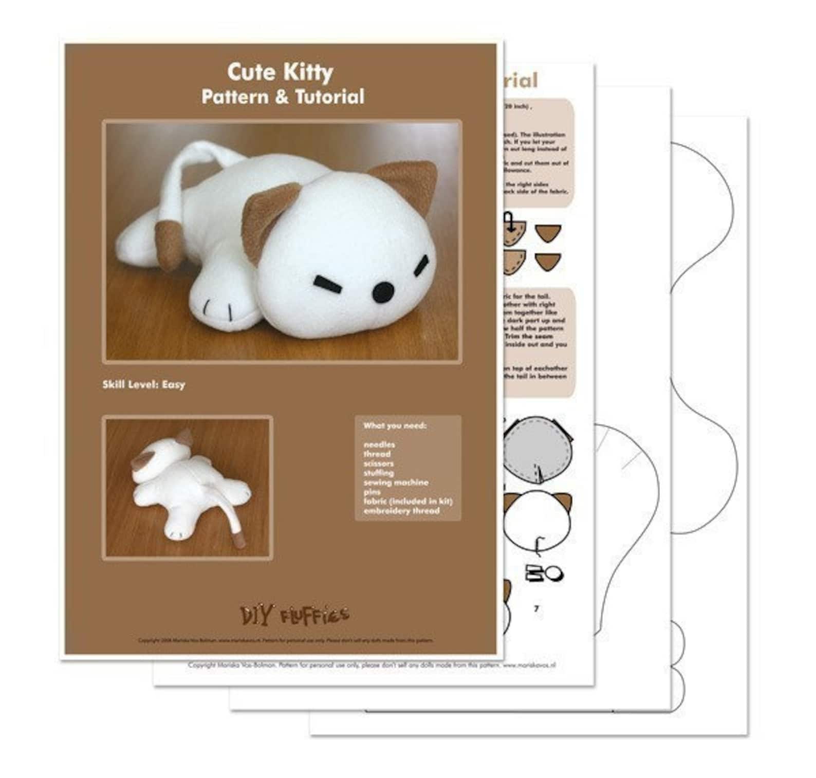 Cat Pattern Cute Kitty Sewing Pattern PDF Etsy