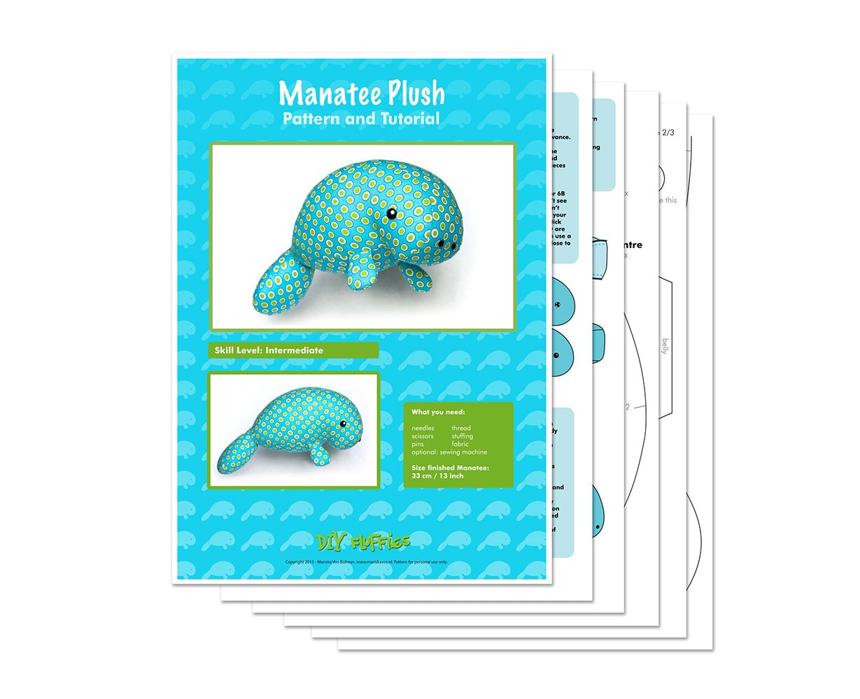 Stuffed Manatee Sewing Pattern Animal soft toy plush design