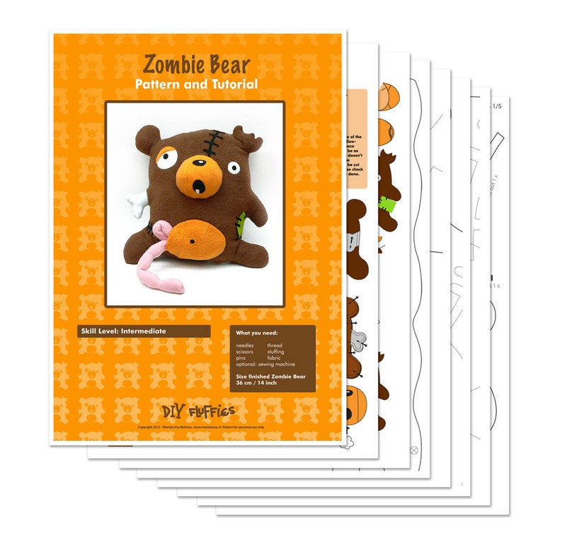 Zombie Bear pattern PDF stuffed animal sewing pattern halloween image 2