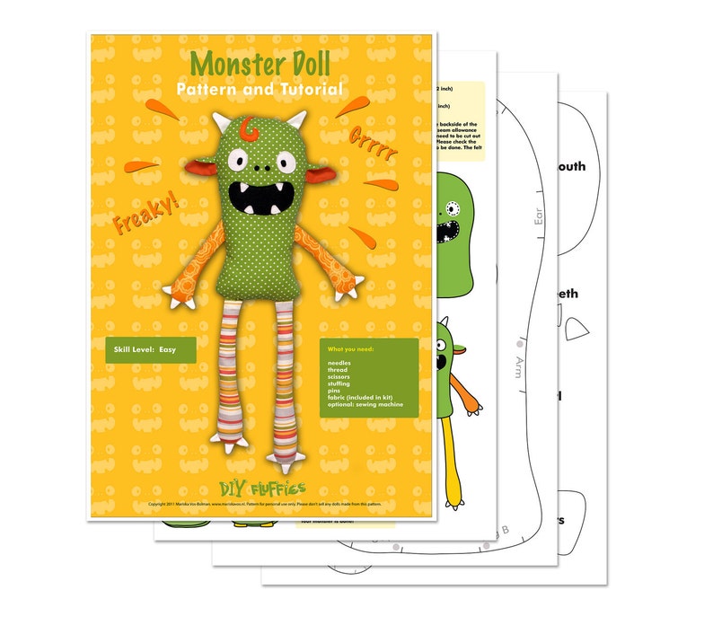 Monster Doll pdf sewing pattern Halloween softie Stuffed toy image 4