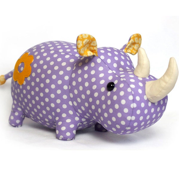 Rhino stuffed animal toy sewing pattern tutorial rhinoceros PDF instant download
