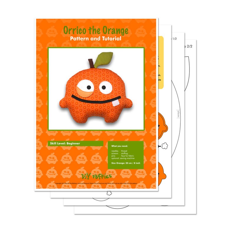 Orrico the orange easy sewing pattern PDF stuffed food toy image 2