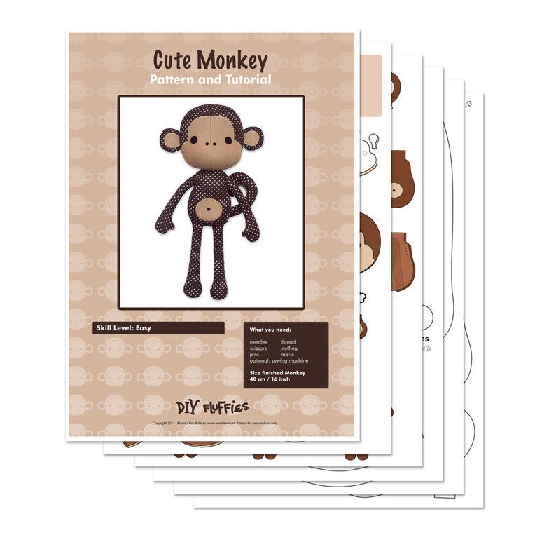 Cute Monkey rag doll sewing pattern PDF image 5