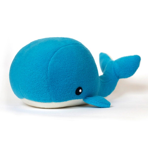 Patrón de costura en PDF para un peluche de ballena.