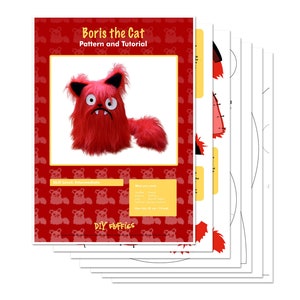 Boris the red cat pattern stuffed animal PDF sewing with faux fur tutorial image 3
