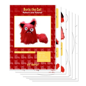 Molde do bicho de pelúcia Boris, o gato vermelho em PDF - tutorial de costura com pele sintética imagem 3