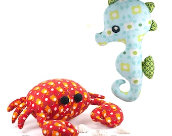 Carol le crabe et Sally l'hippocampe Sewing Pattern PDF tutoriel animaux en peluche