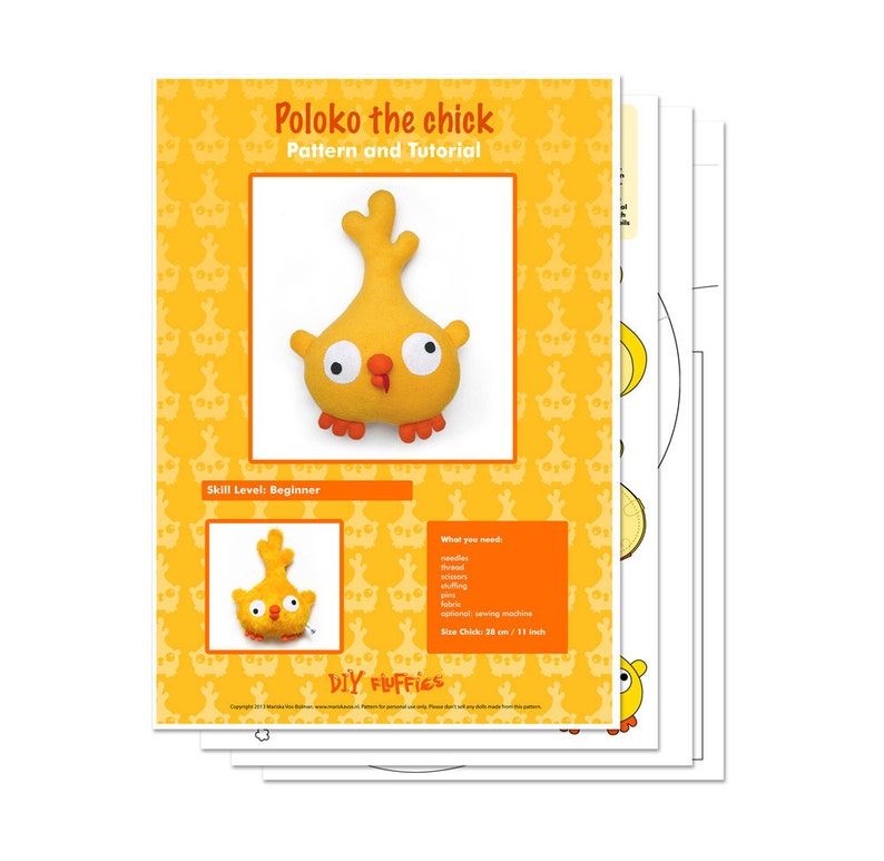 Sewing pattern Poloko chicken stuffed animal toy PDF image 3