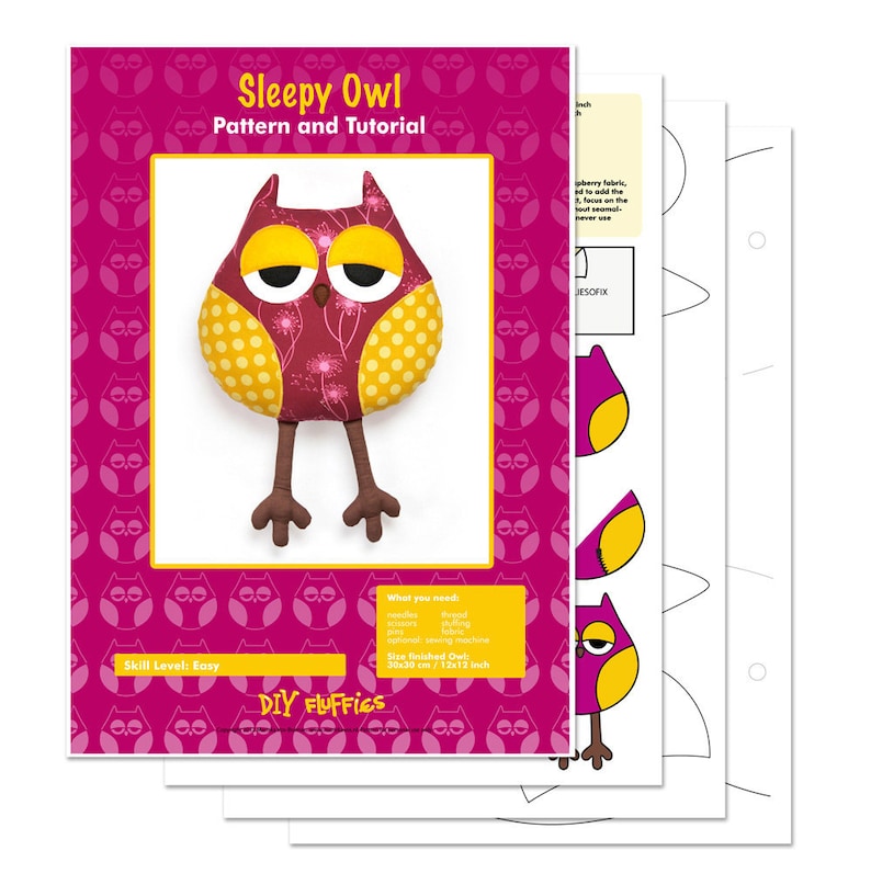 Sleepy owl softie sewing pattern owl soft toy PDF image 3