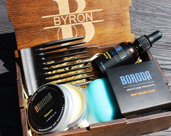 Natural Beard Gift Set Gifts for Men Gifts for Him Man Care Package Self Care for Men Gift Box for Men Natural Beard Grooming Kit Bone Comb