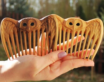 2 pcs Personalized Wooden Hair Comb for Women Gift for Hair Care Custom Name Engraved Comb Natural Hair Care Gift Natural Comb for Women OWL