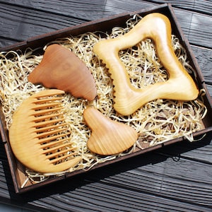 Regalo personalizado Juego de Gua Sha de madera Herramienta de belleza Regalo para mujeres Herramientas de masaje Regalo para el cuidado de la piel Contorno corporal Regalo único Herramientas Gua Sha