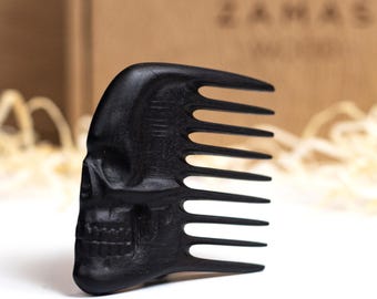 Wooden Beard Comb - Jojoba Oil Covered - Wood Beard Comb - Wide Tooth Comb - Mustache Comb - Handmade Comb Natural Wood Beard Brush (Skull)