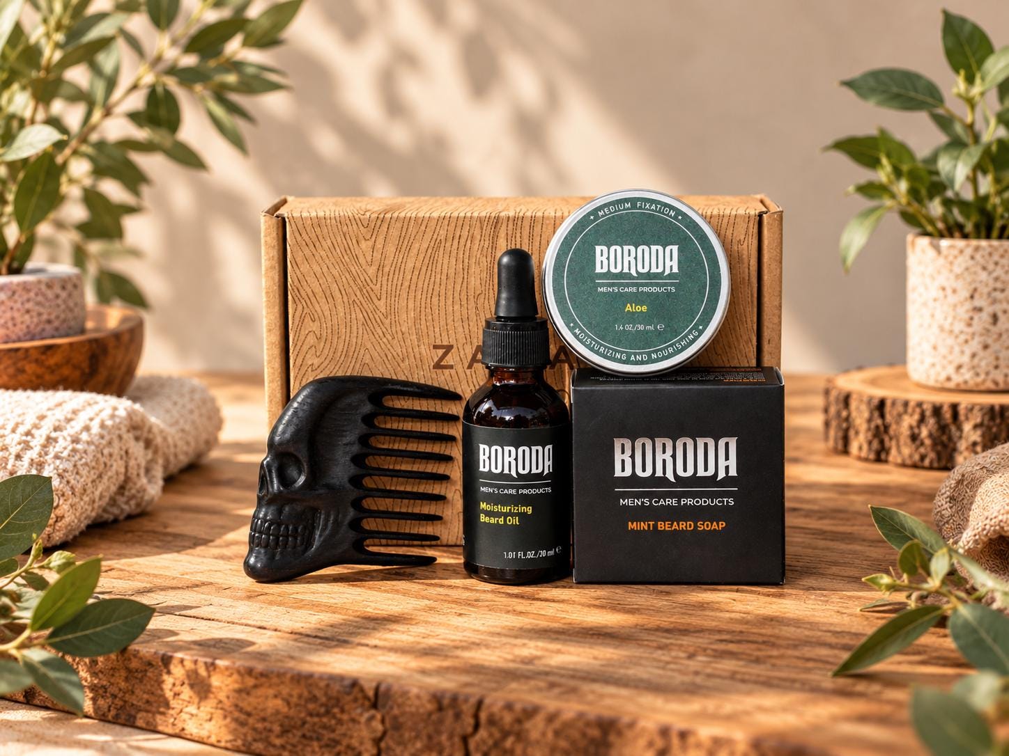 Custom Engraved Beard Grooming Set Wooden Beard Comb Beard Oil Beard Balm Beard Soap Unique Personalized Gift for Men Spa Gift Box for Men