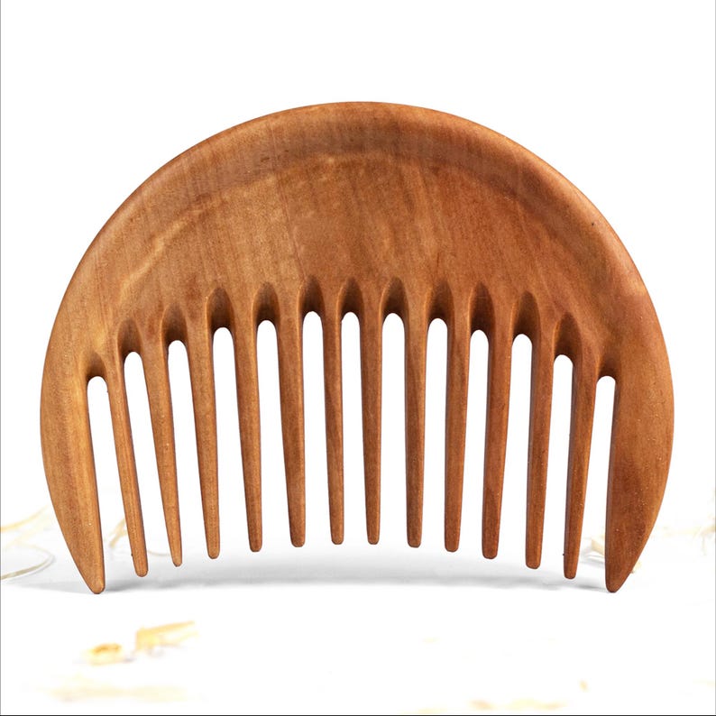 Pear Wood Comb Covered With Oil - Wooden Comb - Wood Comb - Wide Tooth Comb - Hair Comb - Handmade Comb - Healthy Hair - Natural Wood (MOON) image 3