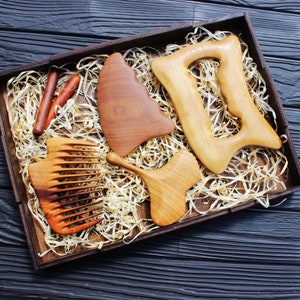 Regalo personalizado Juego de herramientas de belleza Gua Sha de madera Regalo para esposa Herramientas de masaje Regalo para el cuidado de la piel Contorno corporal Regalo único Herramientas Gua Sha