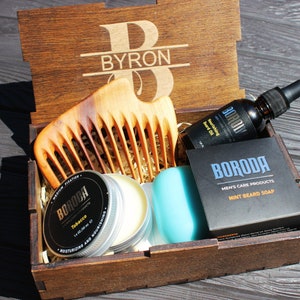 Natural Beard Gift Set Gifts for Men Gifts for Him Man Care Package Self Care for Men Gift Box for Men Natural Beard Grooming Kit (Wave)
