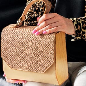 HandBag for Women Madlen Mokko Vegan Leather Bag Handmade Crossbody with Wooden Sides Boho Purse Gift for Her Brown Shoulder Bag Witch Bag