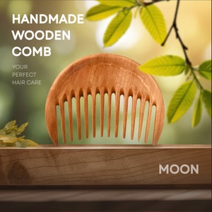 Pear Wood Comb Covered With Oil - Wooden Comb - Wood Comb - Wide Tooth Comb - Hair Comb - Handmade Comb - Healthy Hair - Natural Wood (MOON) image 2