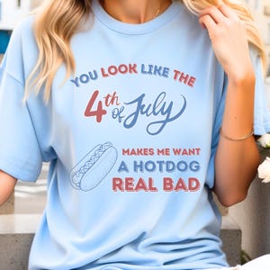 Independence Day Hotdog T-Shirt for Women 4th of July Foodie Tee Patriotic BBQ Shirt July 4th Celebration Top Funny USA Flag Hot Dog Shirt