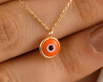 Dainty 14K Solid Gold Evil Eye Necklace, Minimalist Pendant
