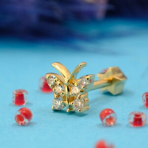 Handmade 14K Gold Butterfly Tragus, Minimalist Gold Butterfly Tragus, 14K Real Gold Cartilage Tragus, Dainty Gold Animal Cartilage Screwing
