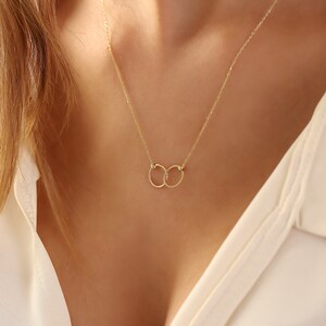 Circle Necklace, 14K Real Gold Double Circle Necklace, Minimalist Circle Necklace, Dainty Olympic Necklace, Christmas Gift, Birthday Gift