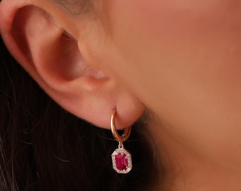 14K Gold Ruby Earrings, Solid 14K Gold Anniversary Earrings, Dainty Custom Ruby Earrings, Minimalist 14K Gold Ruby Earrings, Summer Jewelry